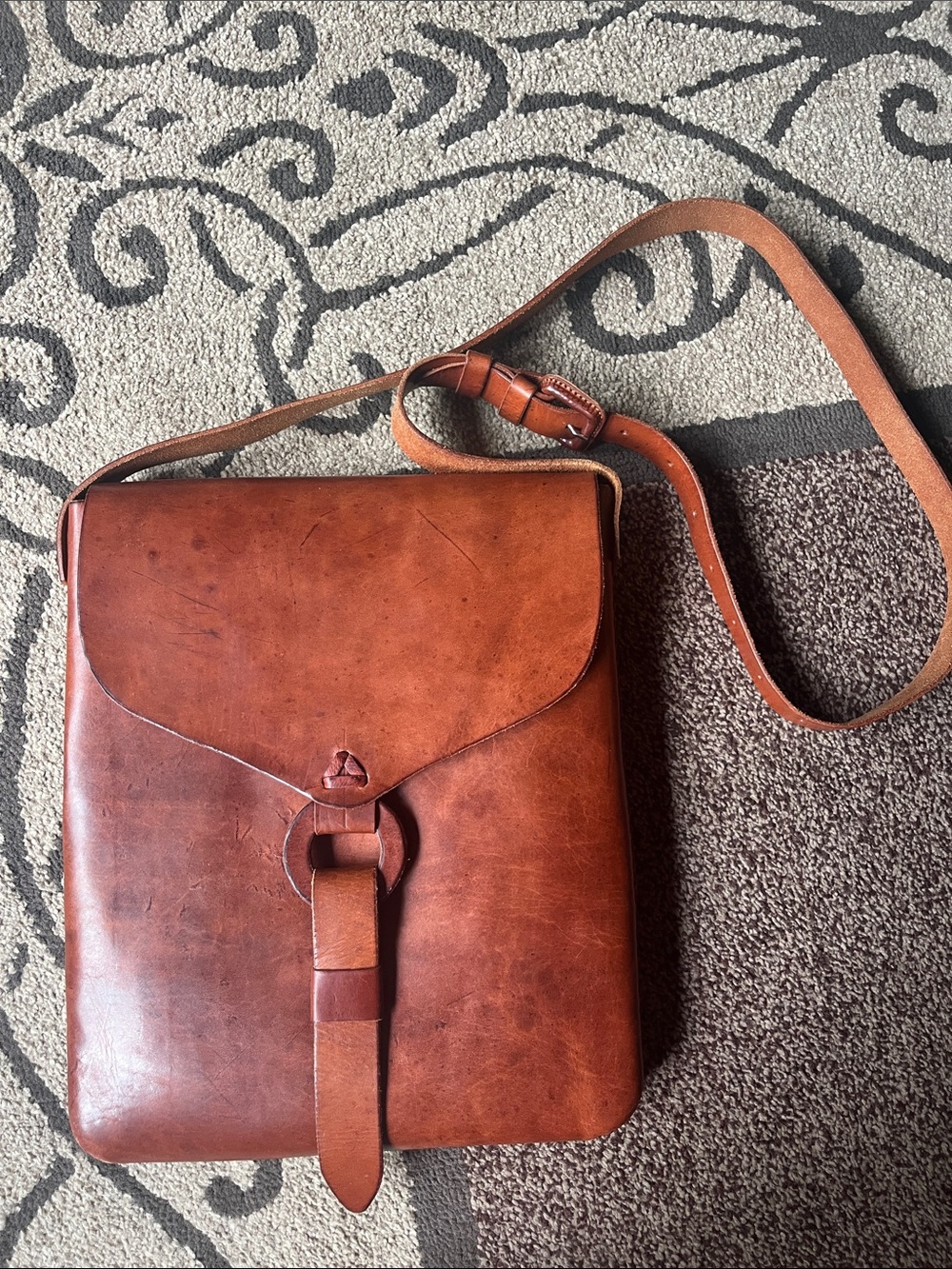 Leather Tan Satchel Crossbody Bag with Buckle Closure